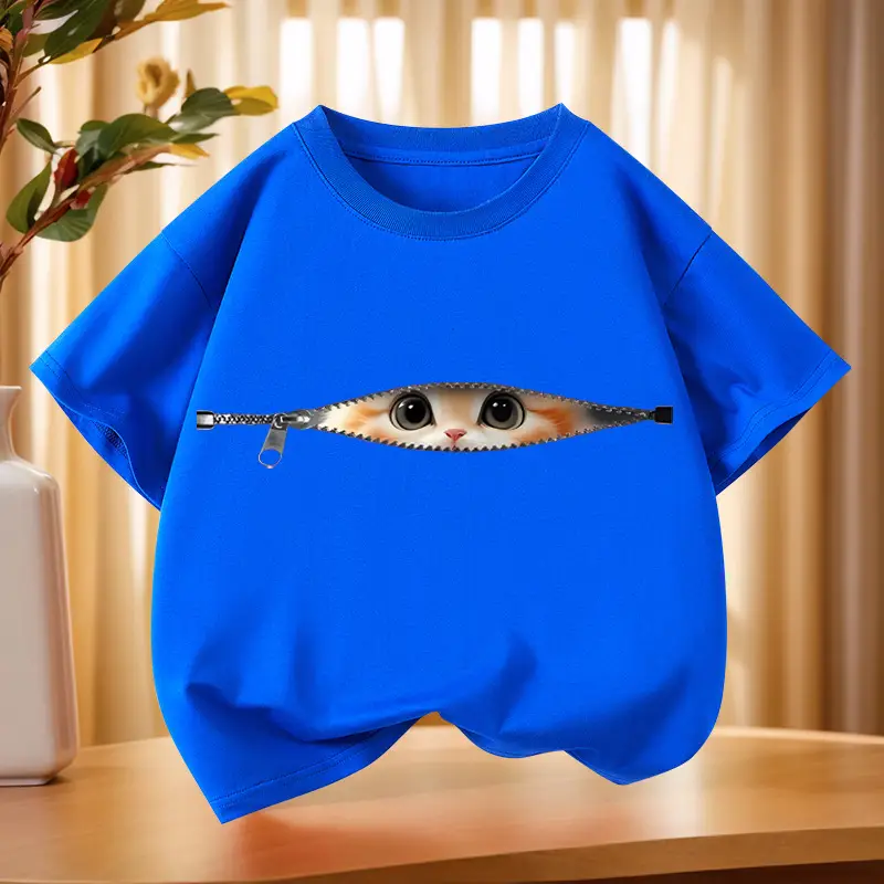 Boys Short Sleeve Kitten Eye Print T-Shirt Black - Image 5