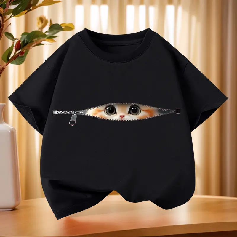 Boys Short Sleeve Kitten Eye Print T-Shirt Black - Image 4