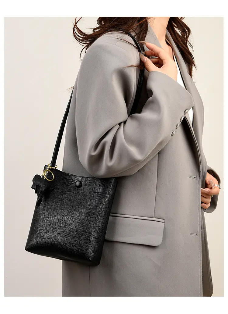 Black Genuine Leather Bucket Bag for Women — feature 20
