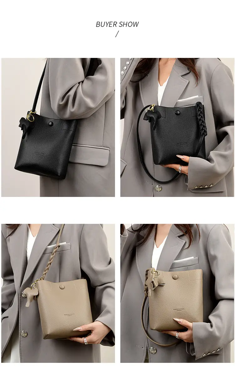 Black Genuine Leather Bucket Bag for Women — feature 21