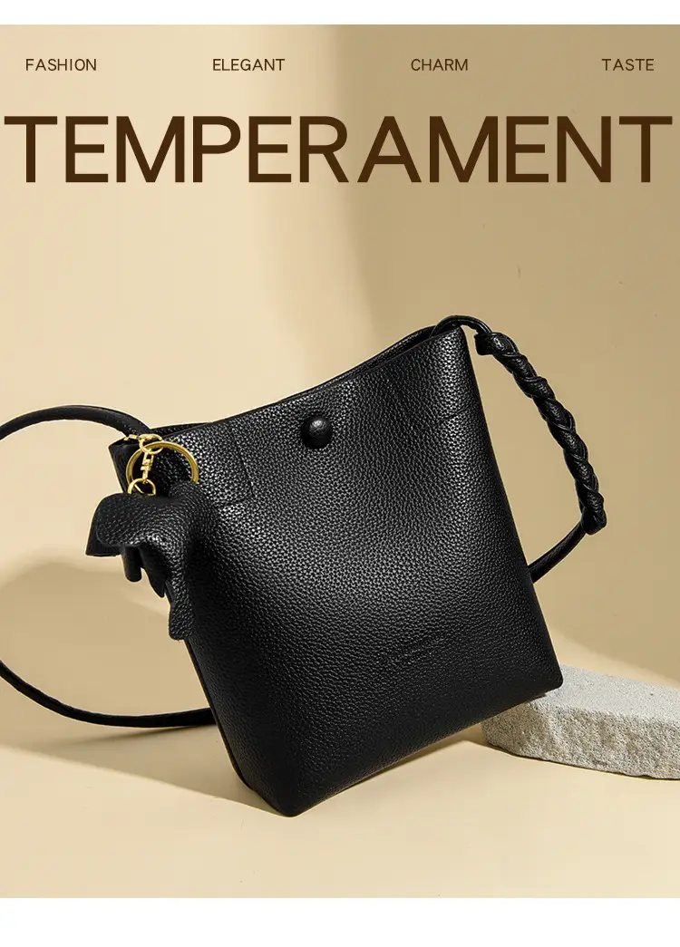 Black Genuine Leather Bucket Bag for Women — feature 4