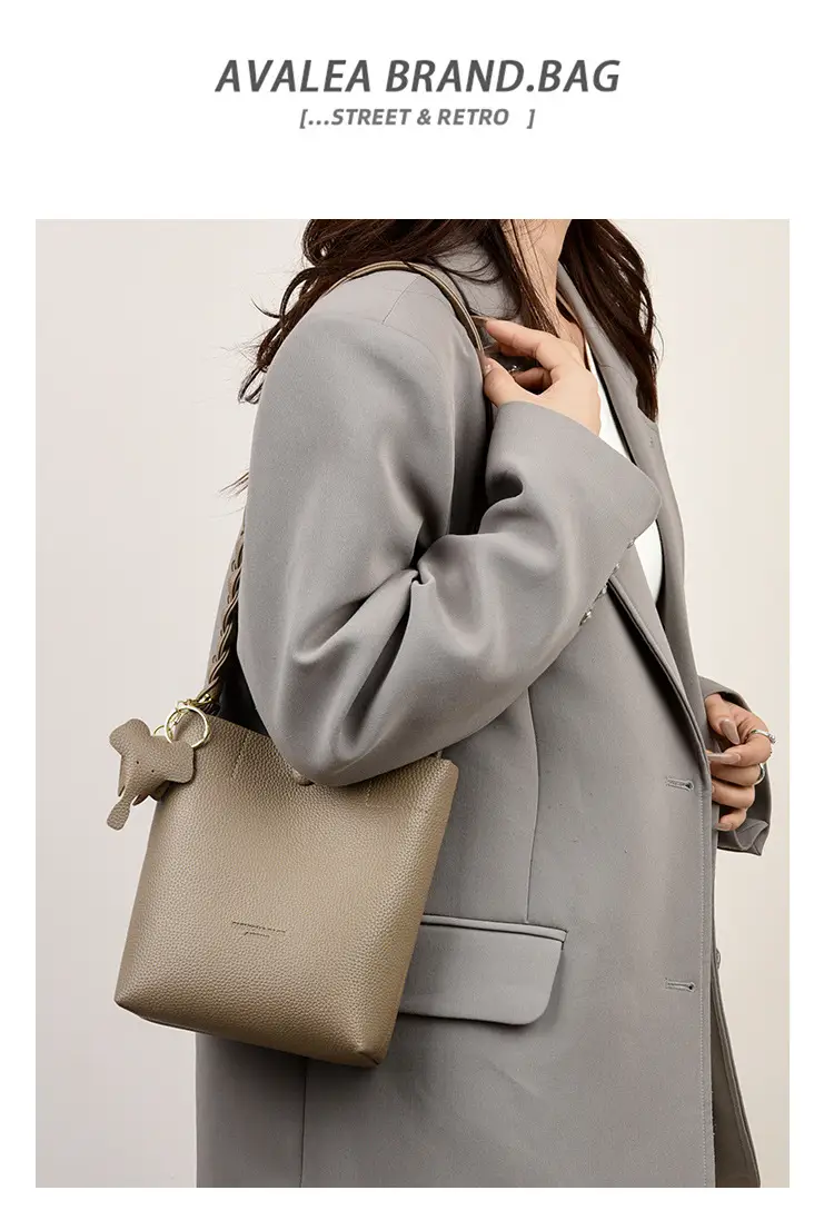 Black Genuine Leather Bucket Bag for Women — feature 6