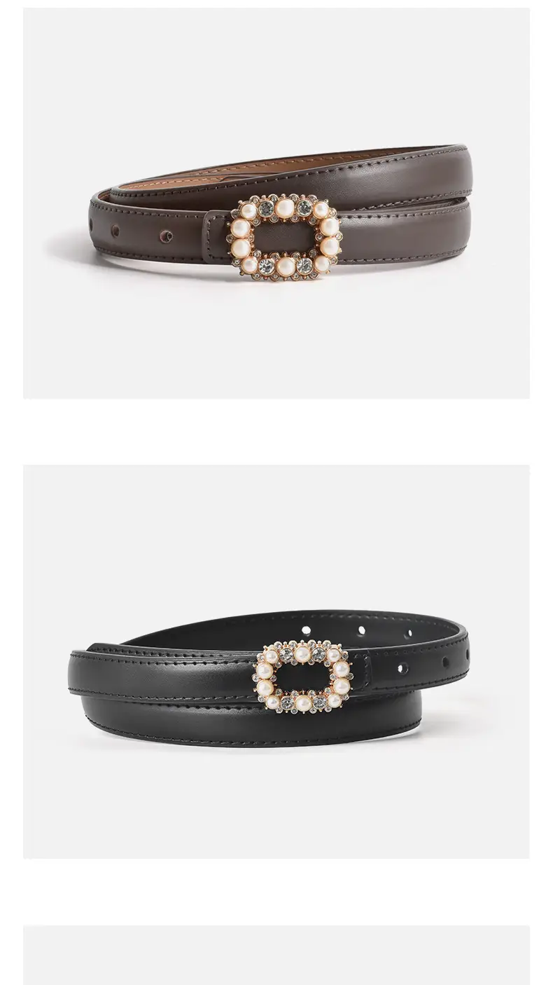 Women's Brown Pearl Buckle Belt Wholesale New — feature 10