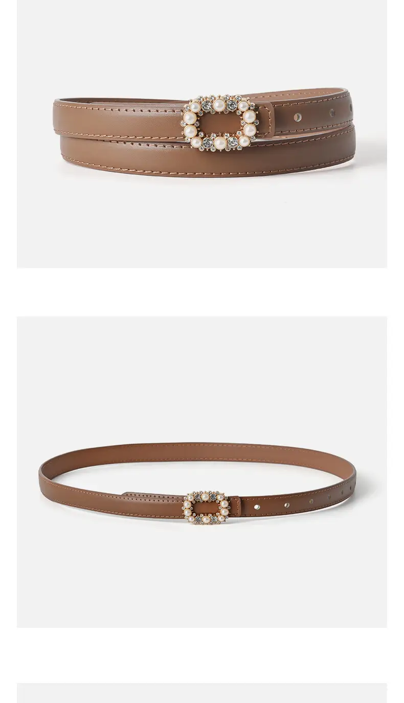 Women's Brown Pearl Buckle Belt Wholesale New — feature 11