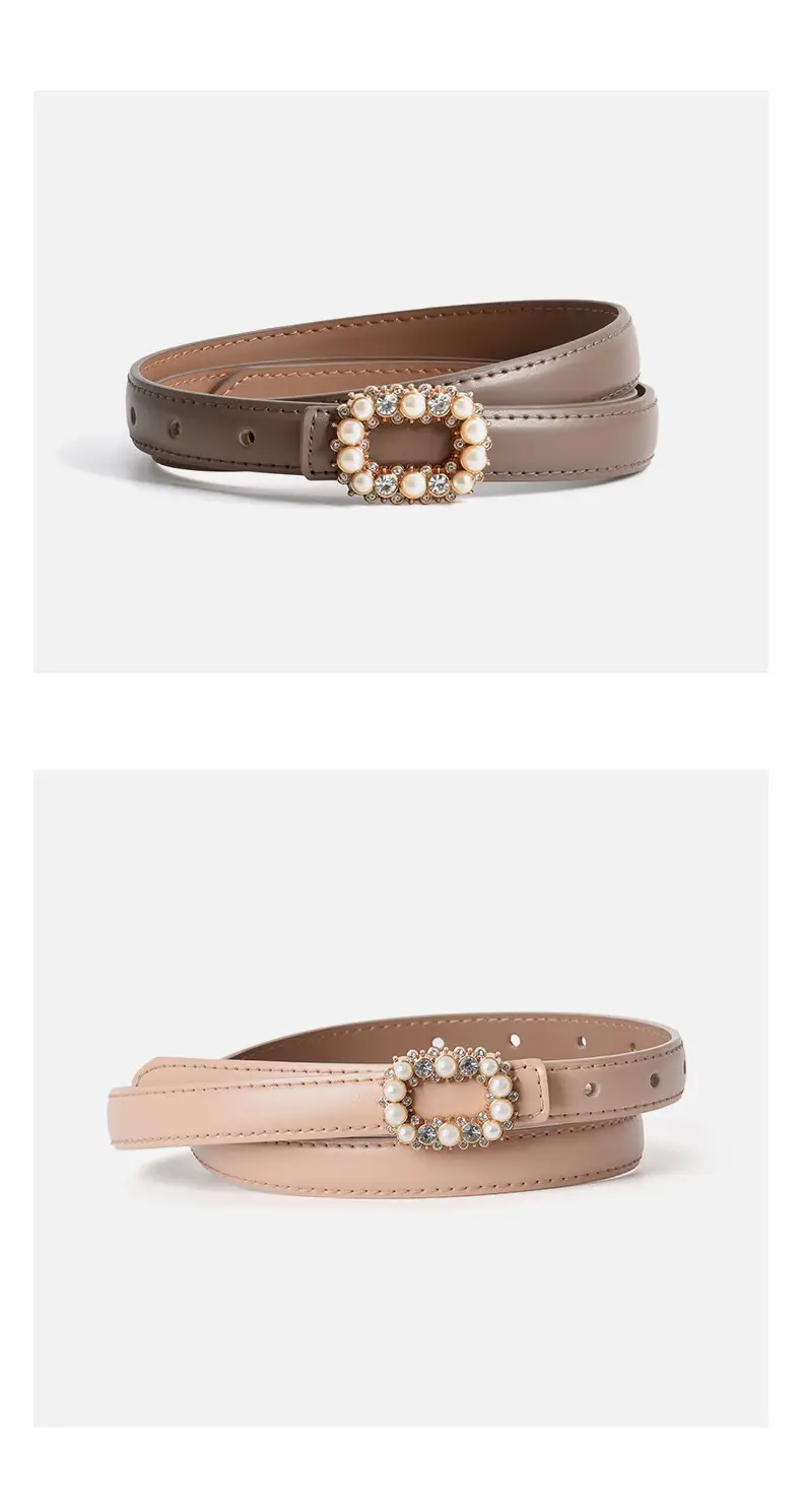 Women's Brown Pearl Buckle Belt Wholesale New — feature 9