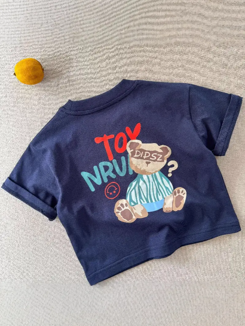 Blue Bear Printed Kids T-Shirt 2025 Summer - Image 2