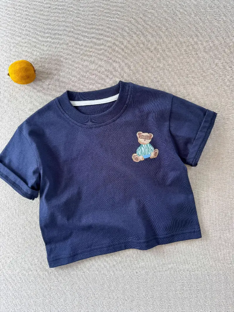 Blue Bear Printed Kids T-Shirt 2025 Summer - Image 3