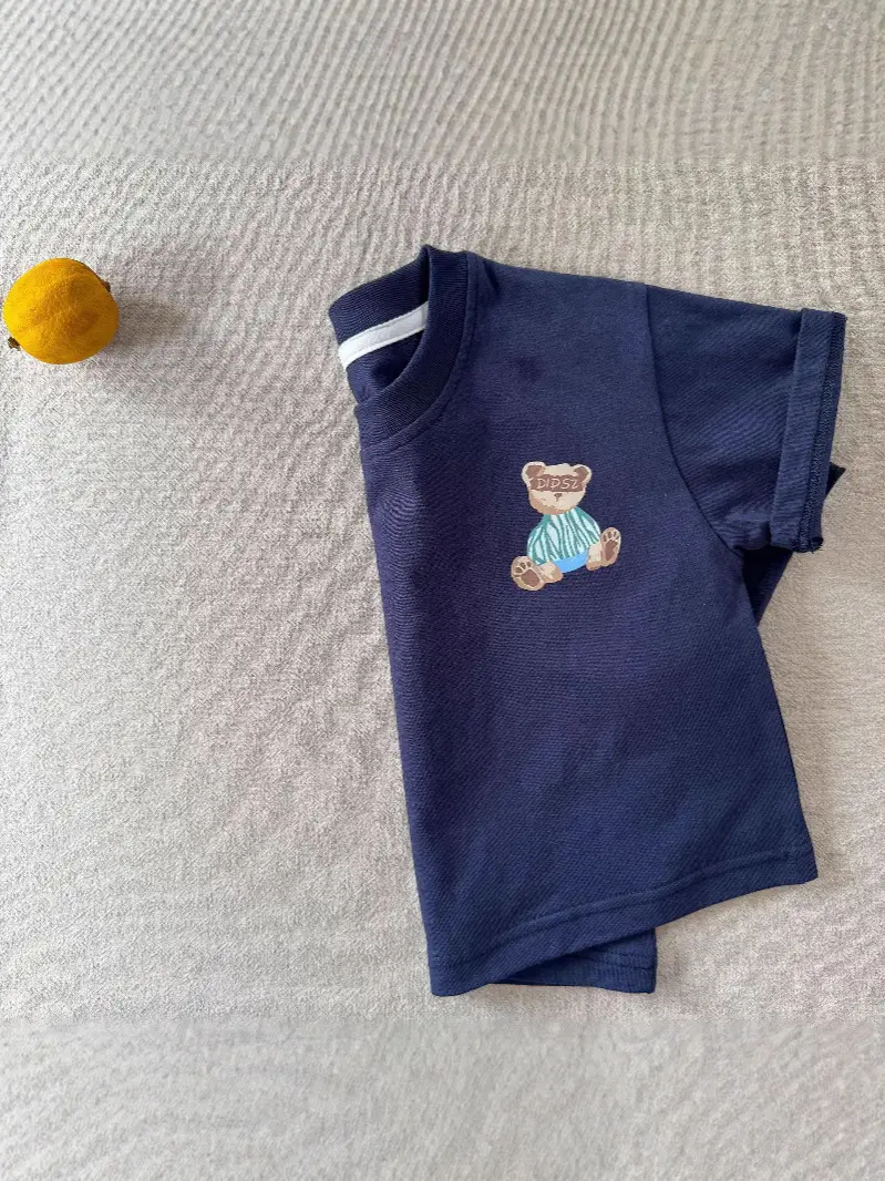 Blue Bear Printed Kids T-Shirt 2025 Summer - Image 4