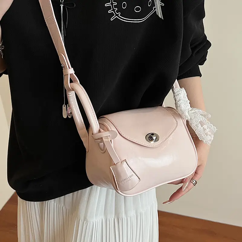 Women's Cream Leather Crossbody Bag with Lace Trim - Image 9