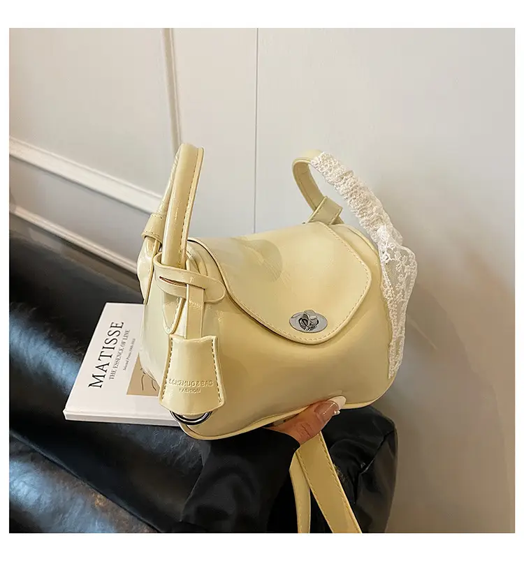 Women's Cream Leather Crossbody Bag with Lace Trim — feature 1