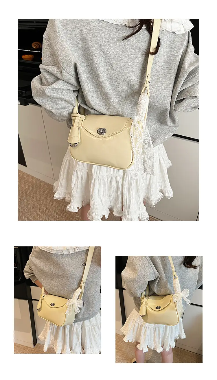 Women's Cream Leather Crossbody Bag with Lace Trim — feature 12