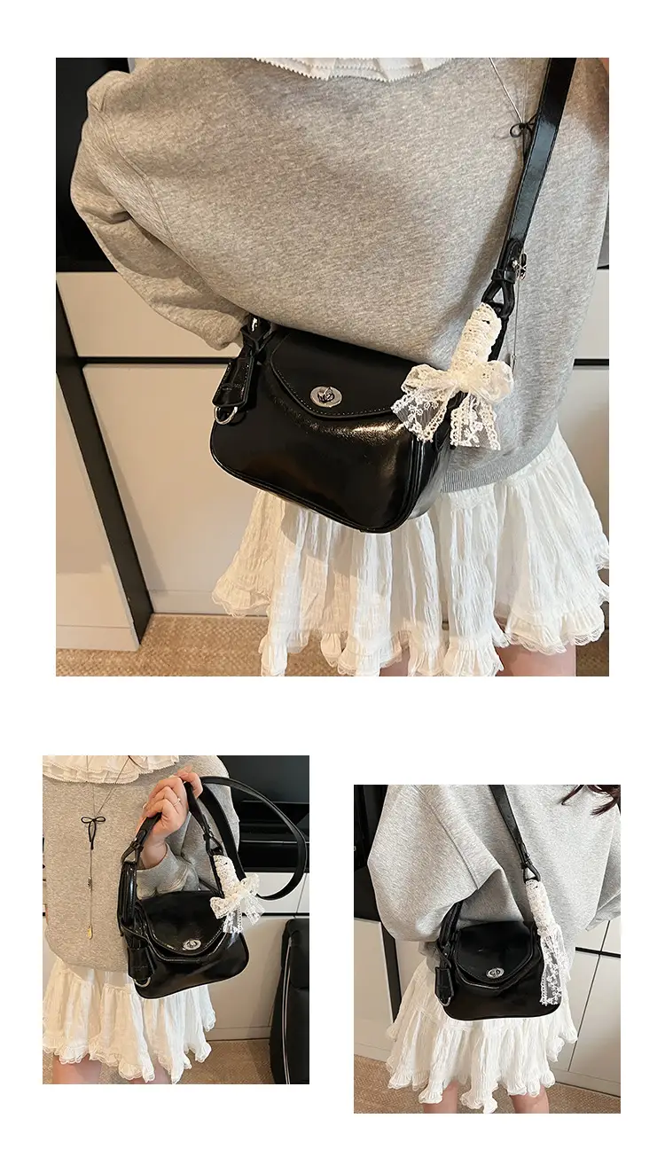 Women's Cream Leather Crossbody Bag with Lace Trim — feature 13