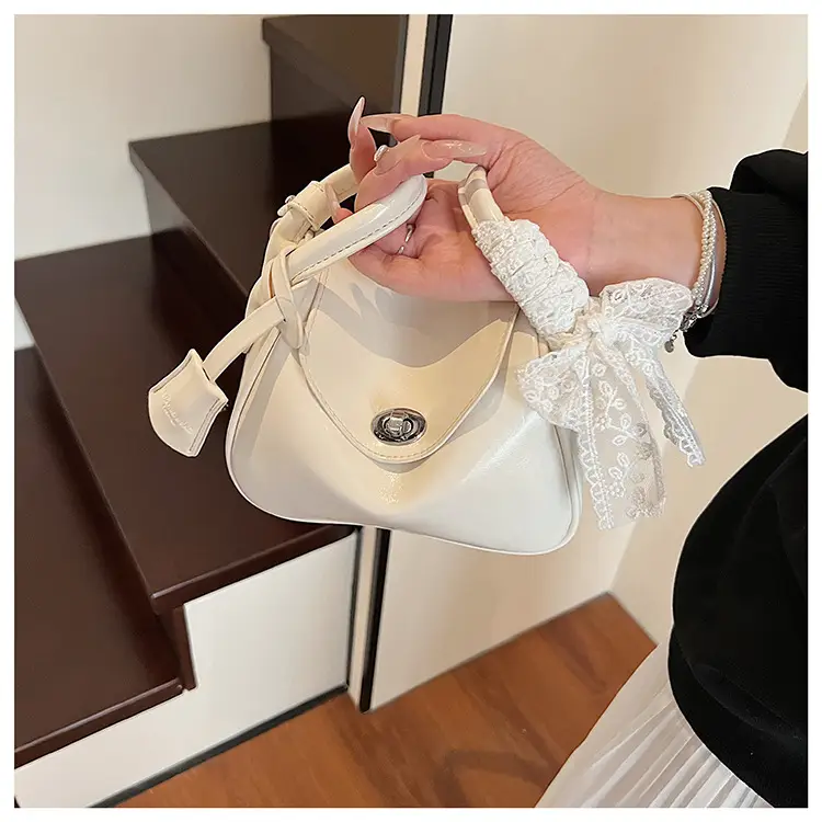 Women's Cream Leather Crossbody Bag with Lace Trim — feature 15