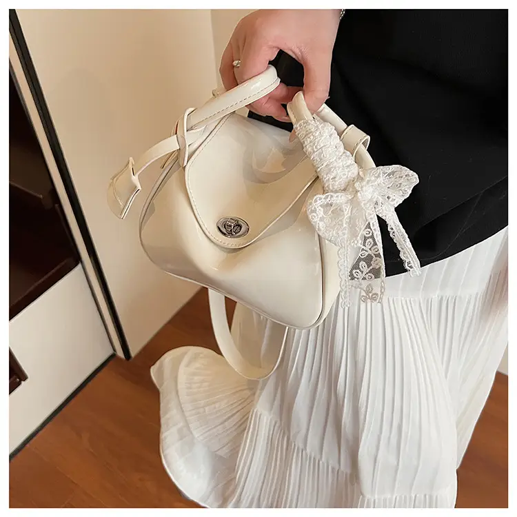 Women's Cream Leather Crossbody Bag with Lace Trim — feature 16