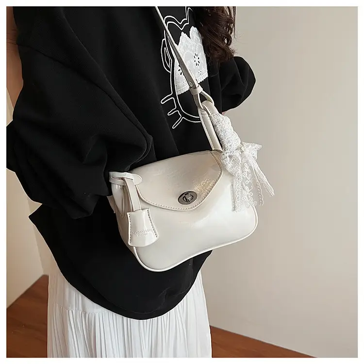 Women's Cream Leather Crossbody Bag with Lace Trim — feature 17