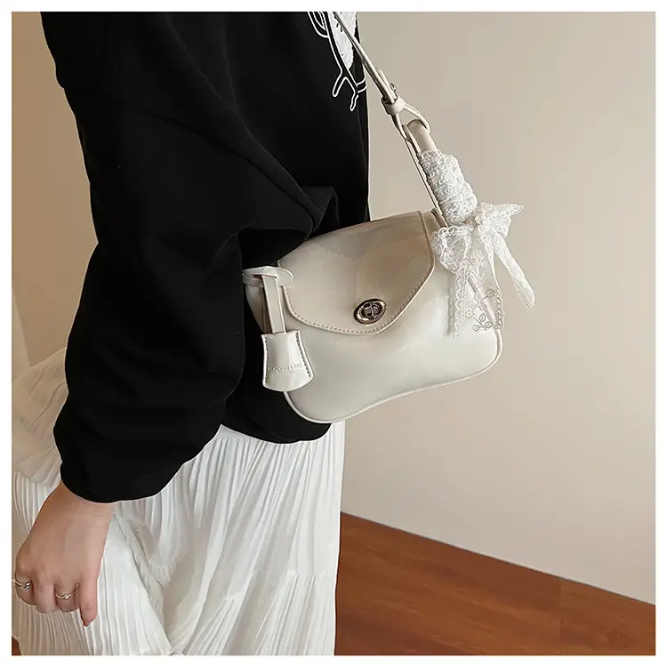 Women's Cream Leather Crossbody Bag with Lace Trim — feature 18
