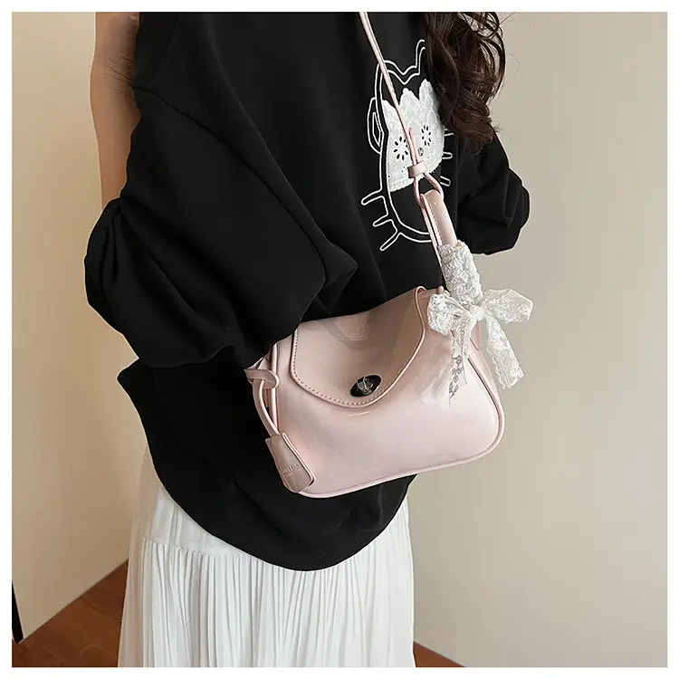 Women's Cream Leather Crossbody Bag with Lace Trim — feature 21
