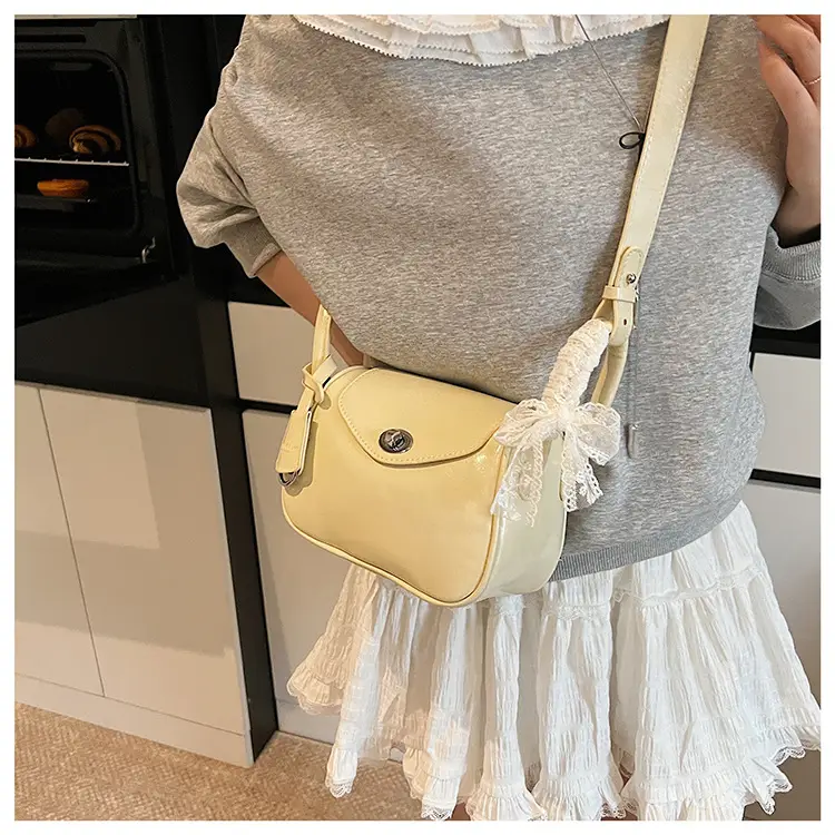 Women's Cream Leather Crossbody Bag with Lace Trim — feature 28