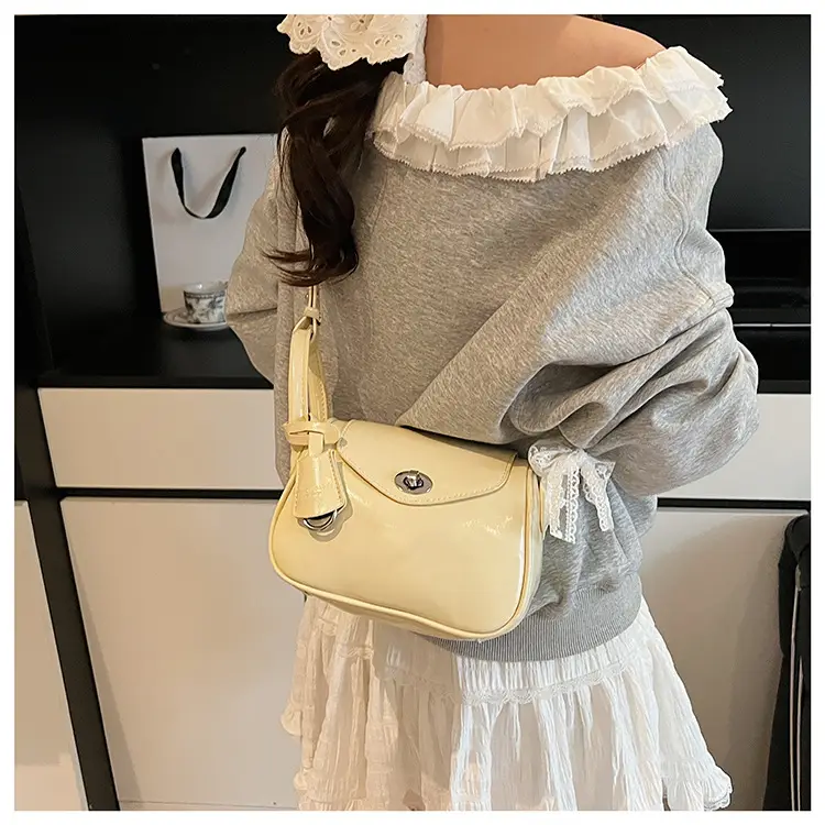 Women's Cream Leather Crossbody Bag with Lace Trim — feature 29