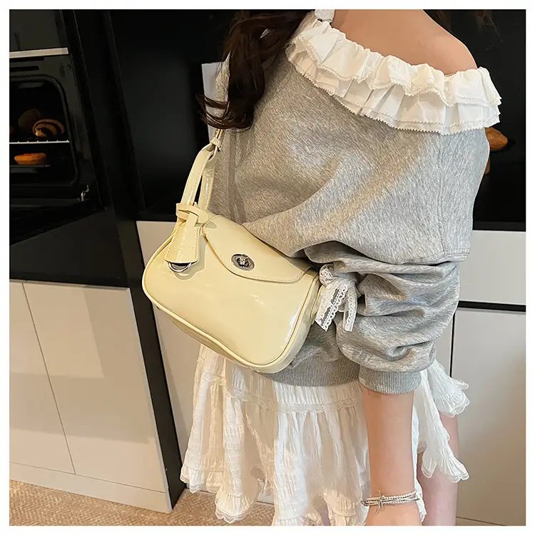 Women's Cream Leather Crossbody Bag with Lace Trim — feature 30