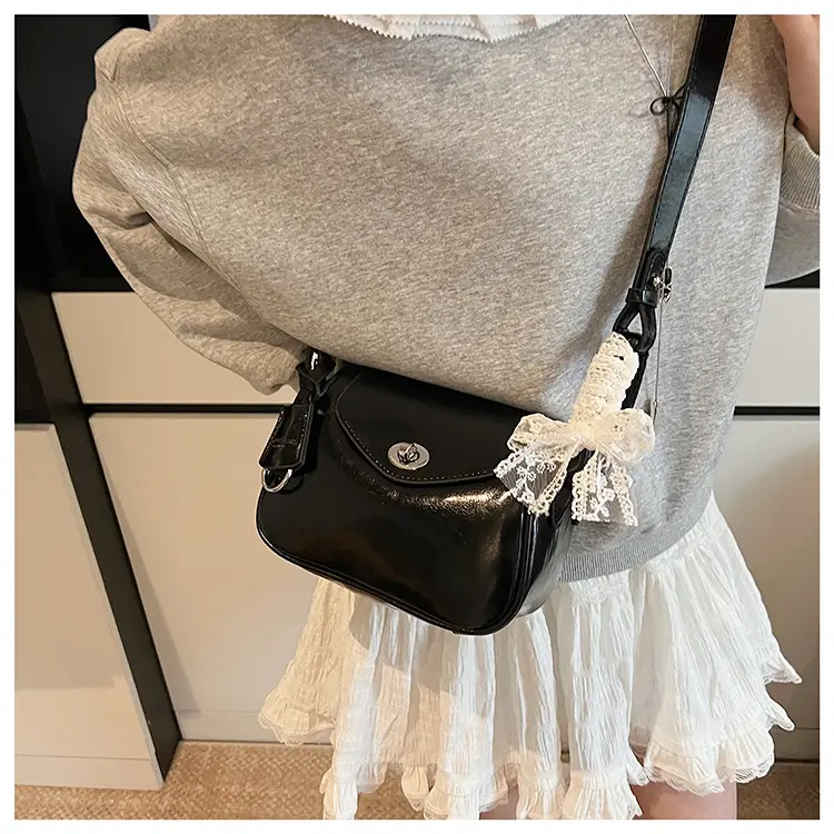 Women's Cream Leather Crossbody Bag with Lace Trim — feature 33