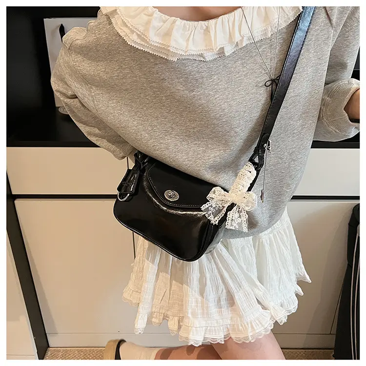 Women's Cream Leather Crossbody Bag with Lace Trim — feature 34