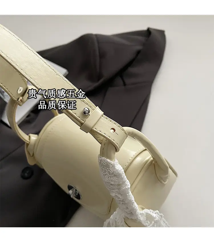 Women's Cream Leather Crossbody Bag with Lace Trim — feature 5