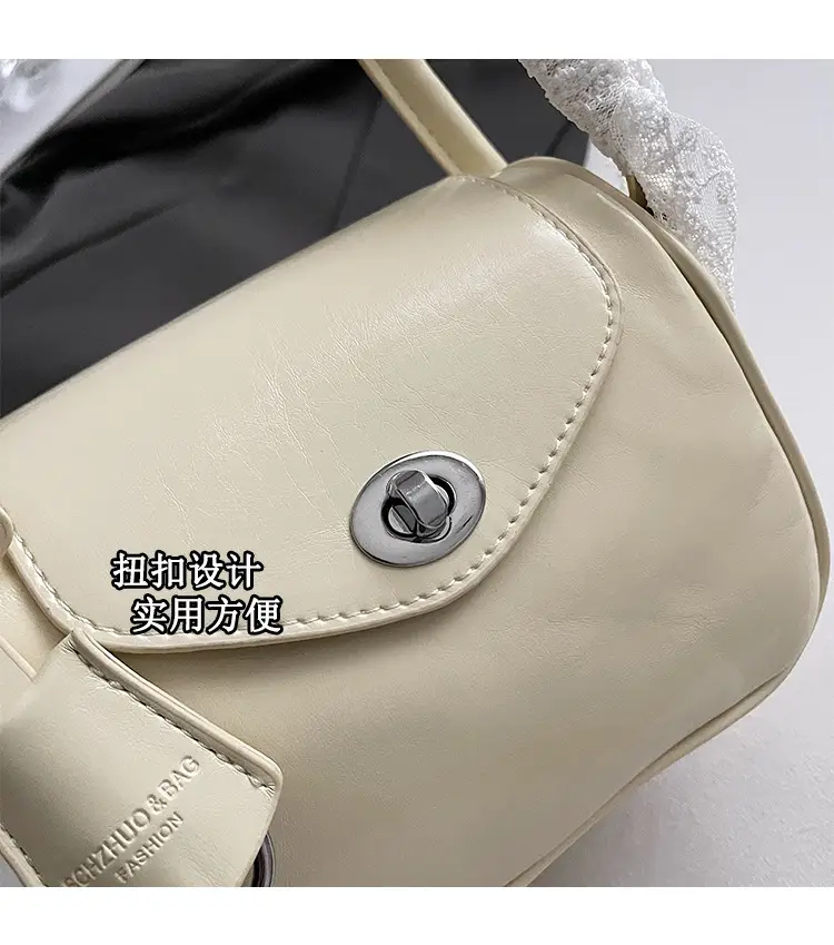 Women's Cream Leather Crossbody Bag with Lace Trim — feature 6
