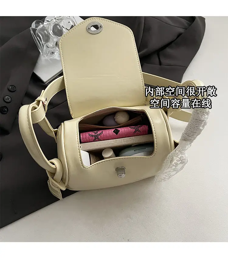 Women's Cream Leather Crossbody Bag with Lace Trim — feature 8