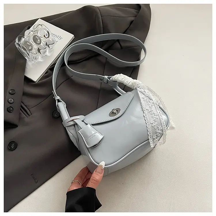 Women's Cream Leather Crossbody Bag with Lace Trim - Image 3