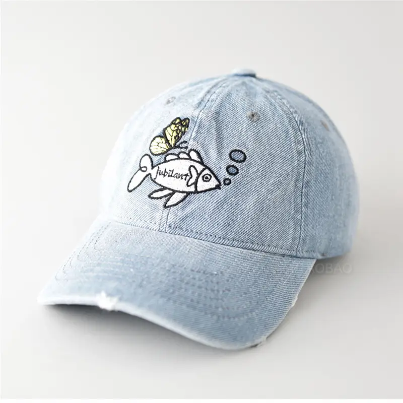 Women Denim Fish Cap Light Blue Embroidered - Image 6
