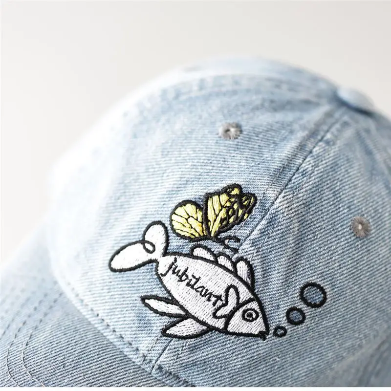 Women Denim Fish Cap Light Blue Embroidered - Image 7