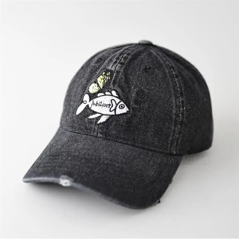 Women Denim Fish Cap Light Blue Embroidered — feature 1