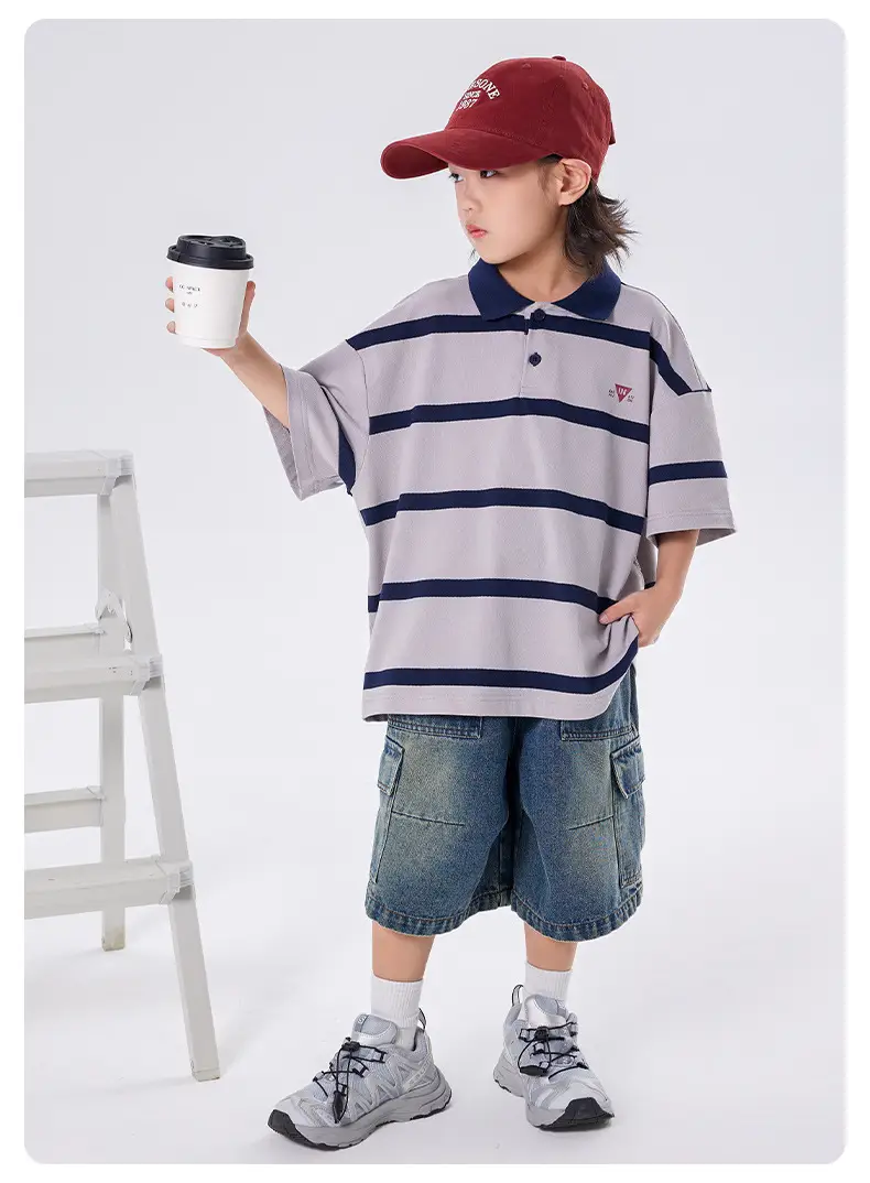 Boys Striped Polo Shirt Medium Large Summer Wear — feature 5