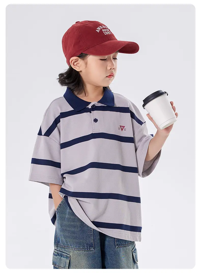 Boys Striped Polo Shirt Medium Large Summer Wear — feature 7