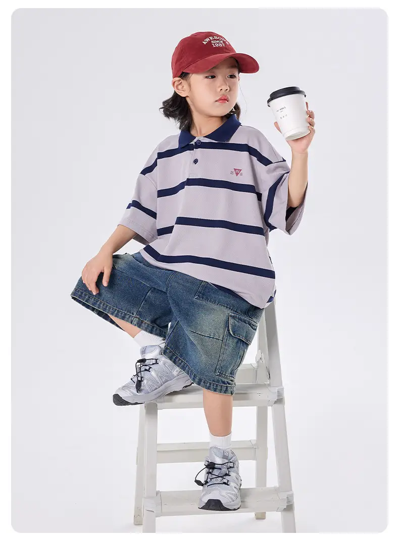 Boys Striped Polo Shirt Medium Large Summer Wear — feature 9