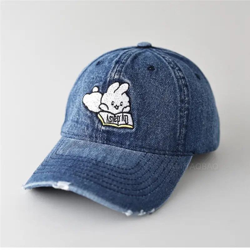 Cute Rabbit Embroidered Denim Cap Women Travel Sunshade