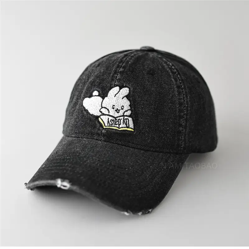Cute Rabbit Embroidered Denim Cap Women Travel Sunshade