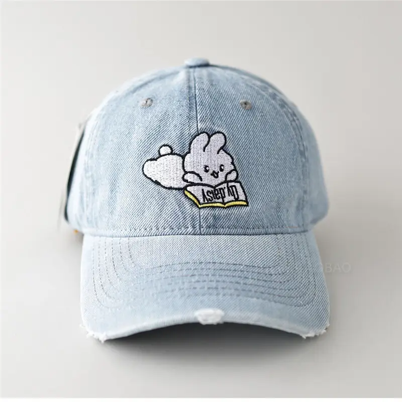 Cute Rabbit Embroidered Denim Cap Women Travel Sunshade