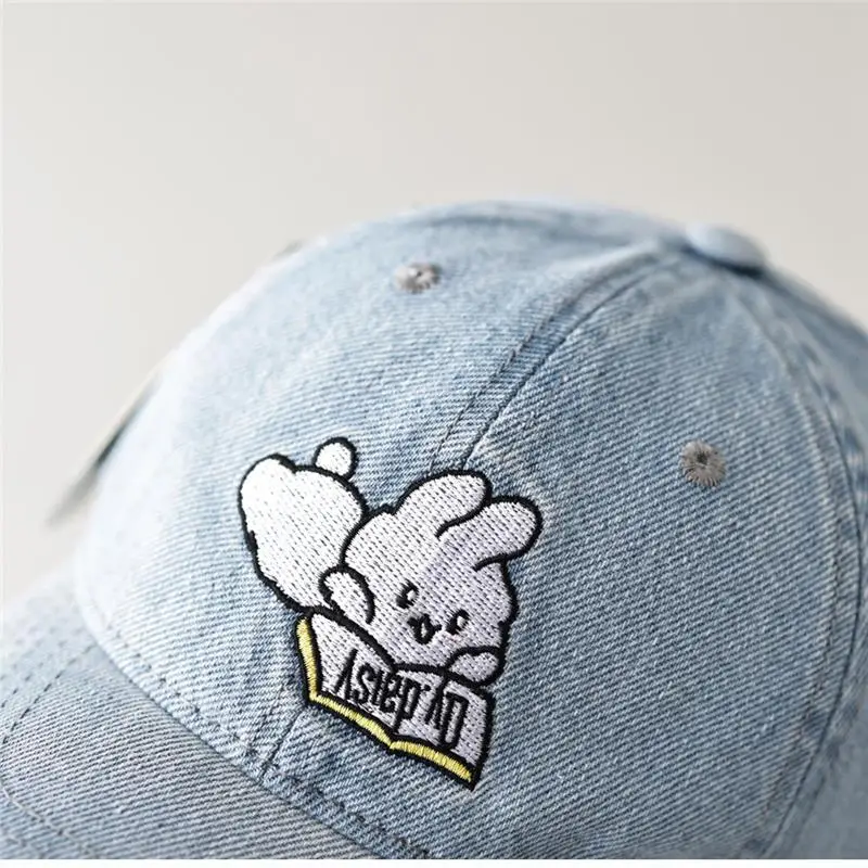 Cute Rabbit Embroidered Denim Cap Women Travel Sunshade