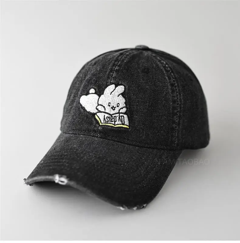 Cute Rabbit Embroidered Denim Cap Women Travel Sunshade — feature 1