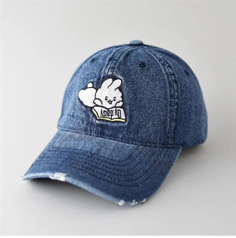 Cute Rabbit Embroidered Denim Cap Women Travel Sunshade — feature 2
