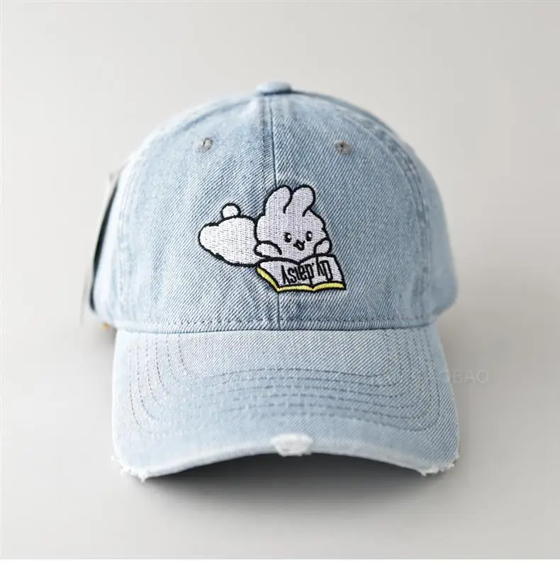Cute Rabbit Embroidered Denim Cap Women Travel Sunshade — feature 4