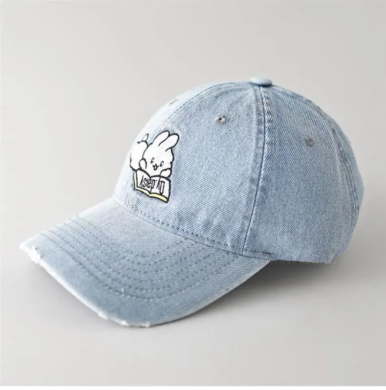 Cute Rabbit Embroidered Denim Cap Women Travel Sunshade — feature 5