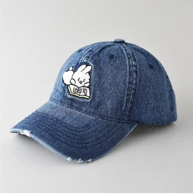 Cute Rabbit Embroidered Denim Cap Women Travel Sunshade — feature 8