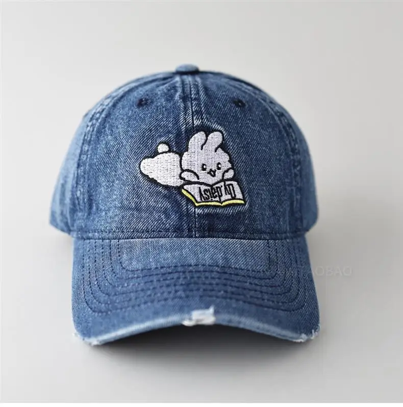 Cute Rabbit Embroidered Denim Cap Women Travel Sunshade — feature 9