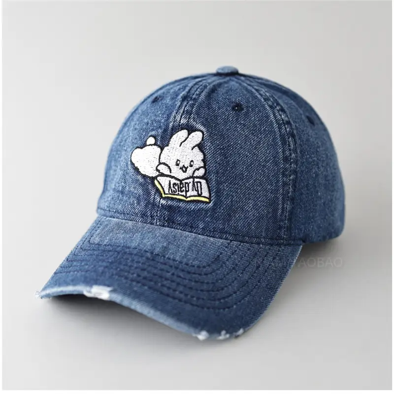 Cute Rabbit Embroidered Denim Cap Women Travel Sunshade