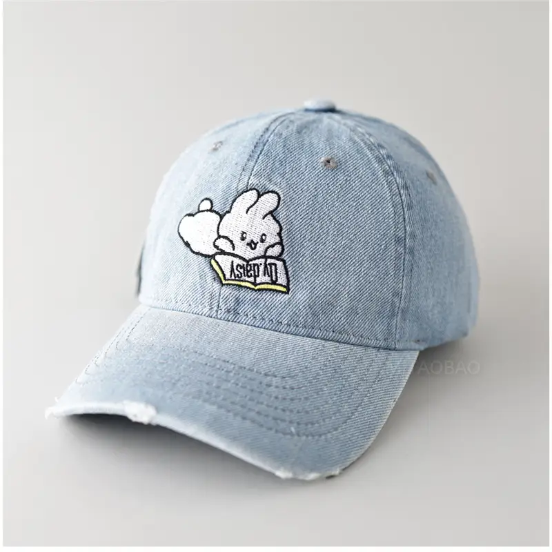 Cute Rabbit Embroidered Denim Cap Women Travel Sunshade
