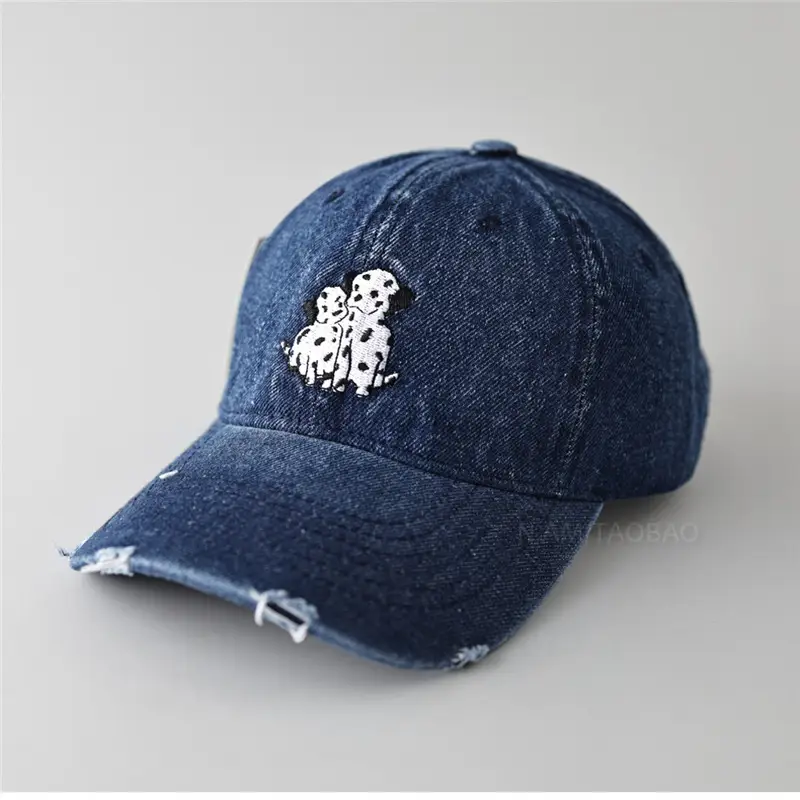 Dalmatian Embroidered Denim Cap for Men Women Light Blue - Image 6