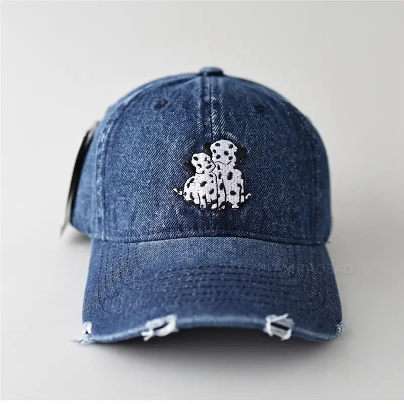 Dalmatian Embroidered Denim Cap for Men Women Light Blue - Image 7